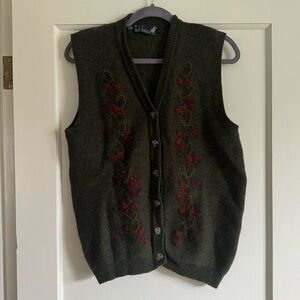 Dark Green Vintage Tulchan Wool Embellished Sweater Vest Medium